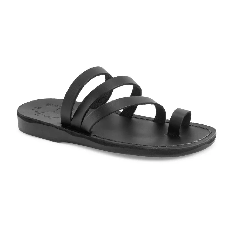 Street-Style Slip-Ons Nora - Leather Strappy Flat Sandal | Black