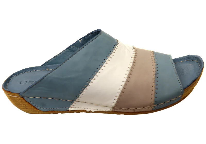 Budget Saver Orizonte Nina Womens European Comfortable Leather Slides Sandals