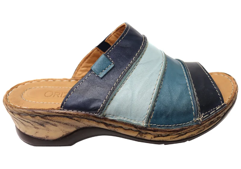 Modern Flat Shoes Offers Orizonte Trivia Womens Comfortable European Leather Slides Sandals