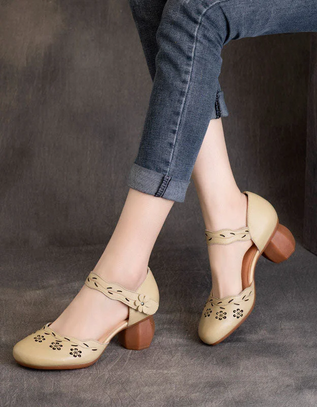 Trendy Outdoor Casual Shoes Retro Flower Hollow Elegant Chunky Heels