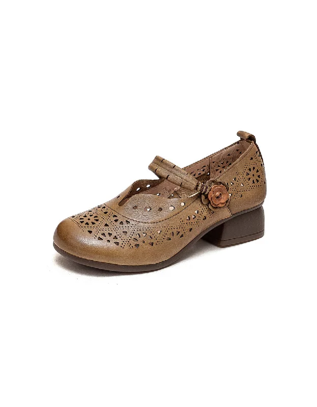 Budget-Friendly Fashion Retro Flowers Hollow Chunky Heel Sandals