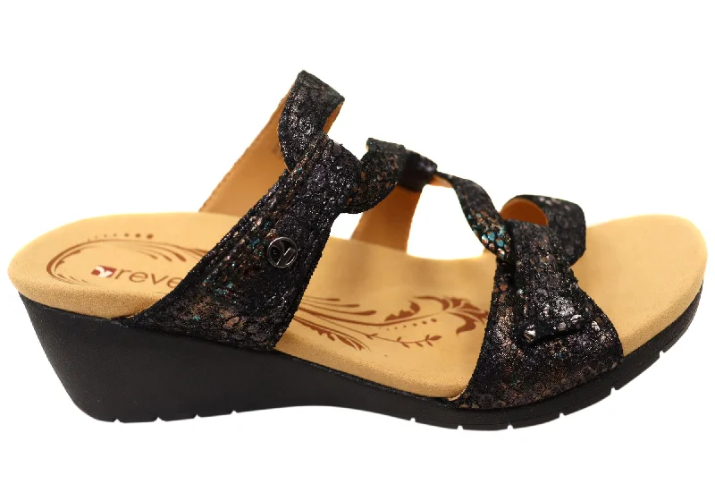 Boutique Styles Revere Womens Sofia Wedge Leather Supportive Slides Sandals