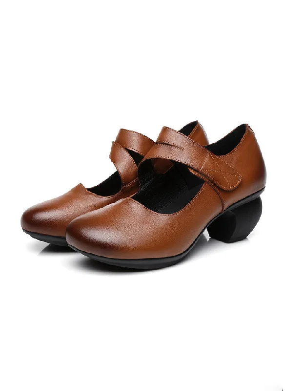 Casual Fashion Round Toe Front Velcro Chunky Heels