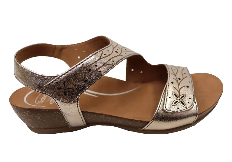 Non-Slip Shoes Scholl Orthaheel Jenna Womens Comfortable Leather Wedge Sandals