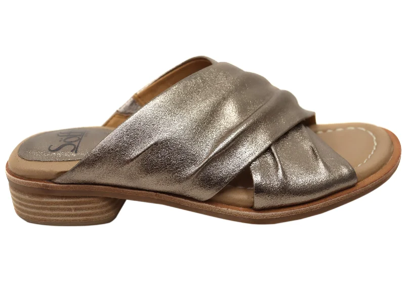 Fashion Essentials Sofft Fallon Womens Leather Slides Sandals With Comfort Footbed
