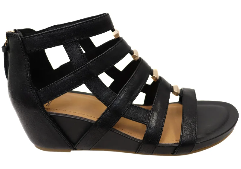 Minimalist Casual Shoes Sofft Rio II Womens Leather Wedge Sandals With Comfort Footbed