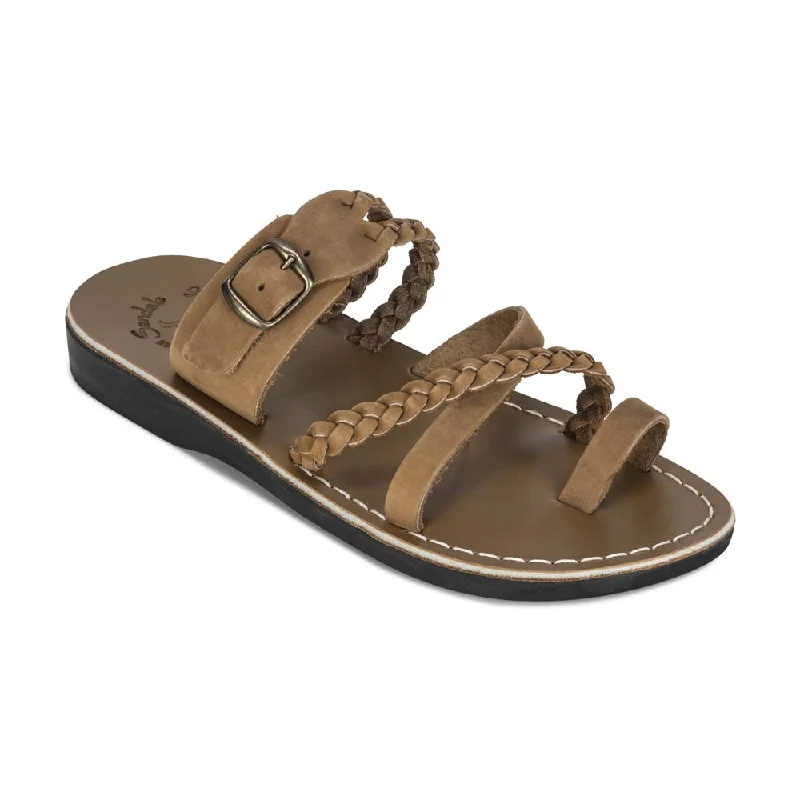 Casual Chic Sophia Buckle - Leather Braided Slide Sandal | Tan Nubuck