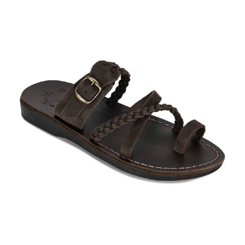 Big Savings Sophia Buckle - Leather Braided Slide Sandal | Brown Nubuck