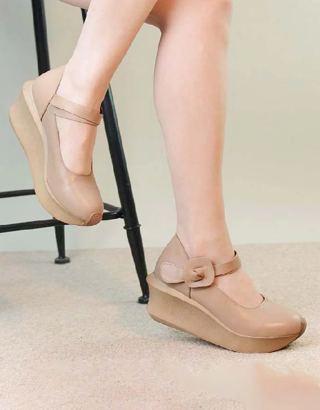 Limited-Time Shoe Deals Spring Handmade Ankle Strap Wedge Shoes