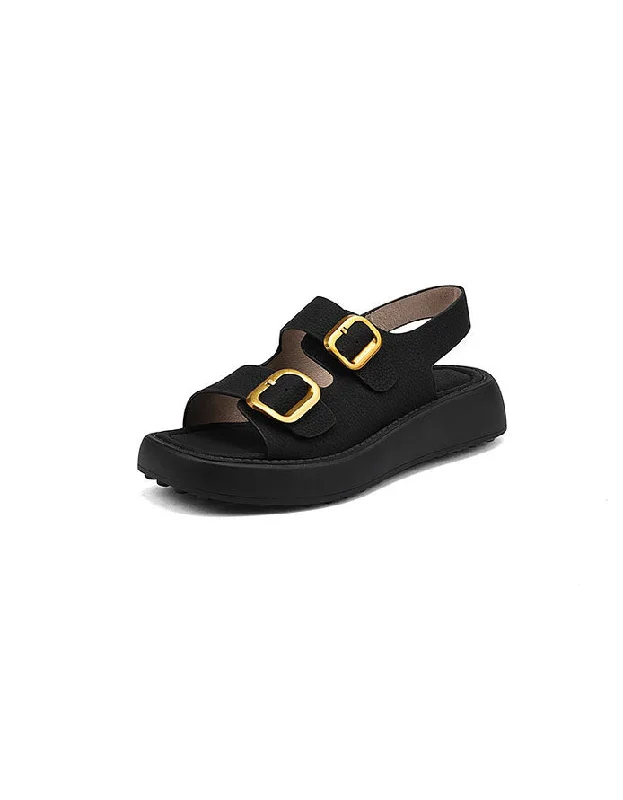 Exclusive Discount Square Toe Double Buckles Strap Platform Sandals