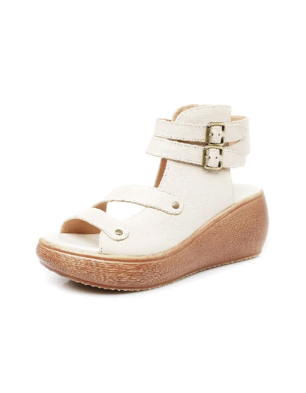 Chic Styles Summer Ankle Double Buckles Wedge Sandals