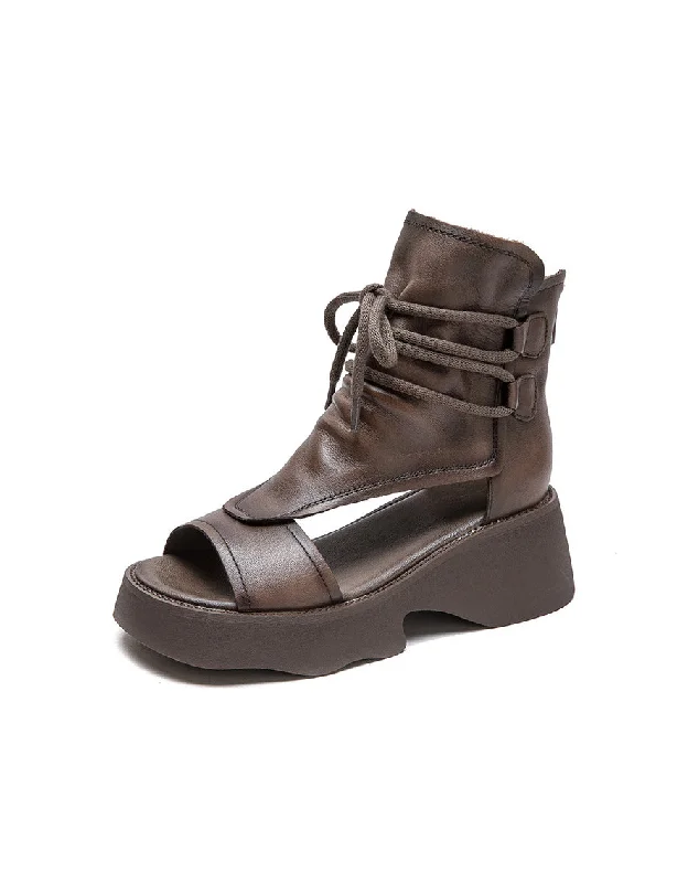 Bold Fashion Boots Sale Cut-out Ankle Lace-up Open Toe Wedge Sandals