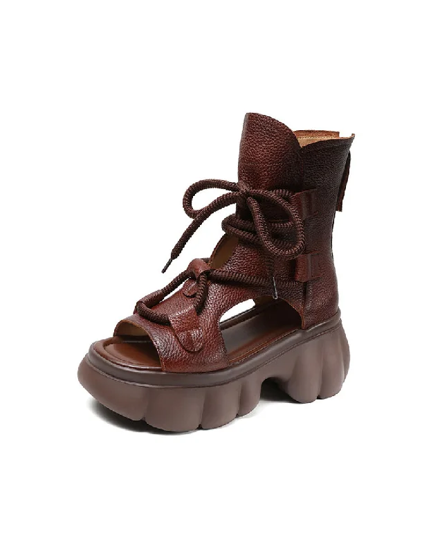 Limited Edition Handmade Open Toe Retro Platform Sandals Boots