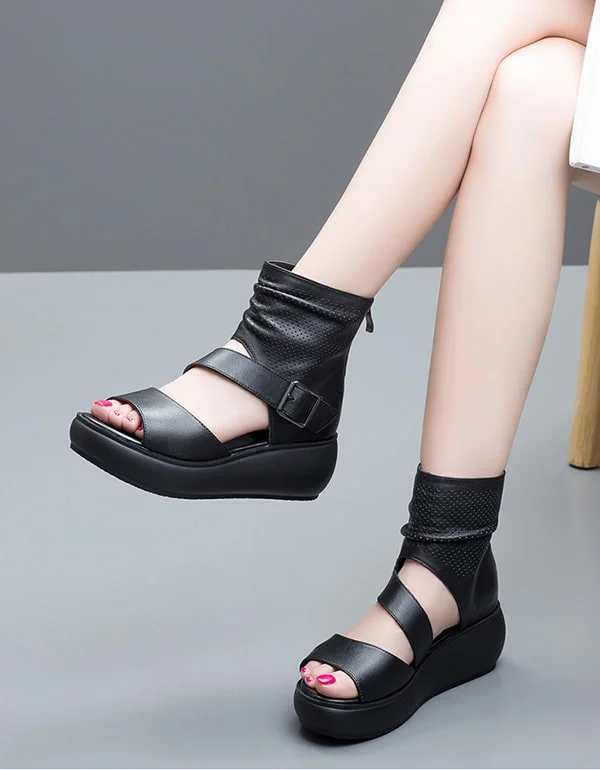 Avant-Garde Style Promotions Summer Cut-out Strap Retro Ankle Platform Sandals