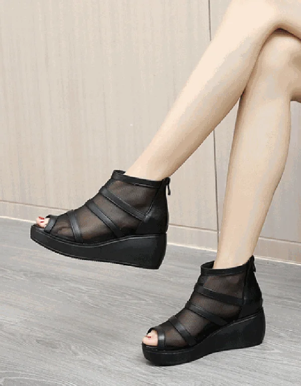 Classy Style Discounts Summer Mesh Fish-toe Ankle Wedge Sandals