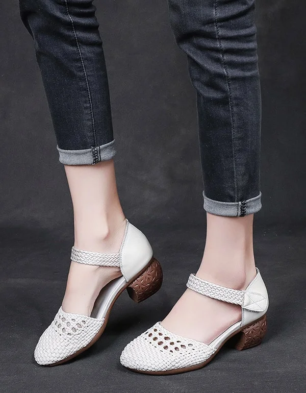 Comfortable Chic Summer Woven Ankle Strap Retro Chunky Shoes