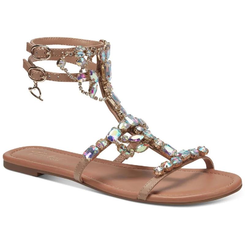 Premium Fashion Thalia Sodi Womens Jenesis Rhinestone Faux Leather Gladiator Sandals