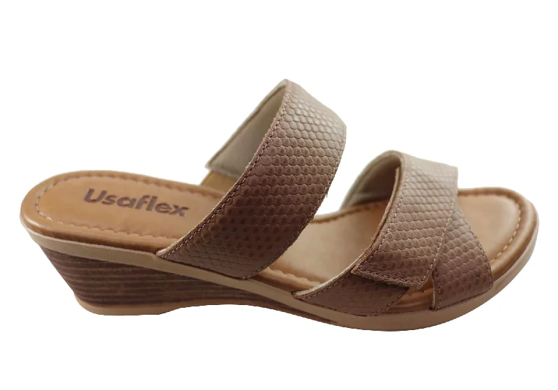 Fashionable Arch Support Shoes Promotion Usaflex Araceli Womens Leather Wedge Slides Sandals Made In Brazil
