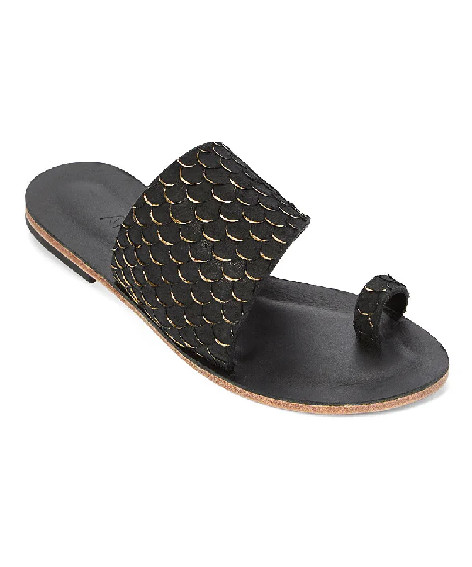 Women's Flats Sale Wilshire Blvd - Classic Slide with Toe Loop And Real Fish Scale Leather | Black