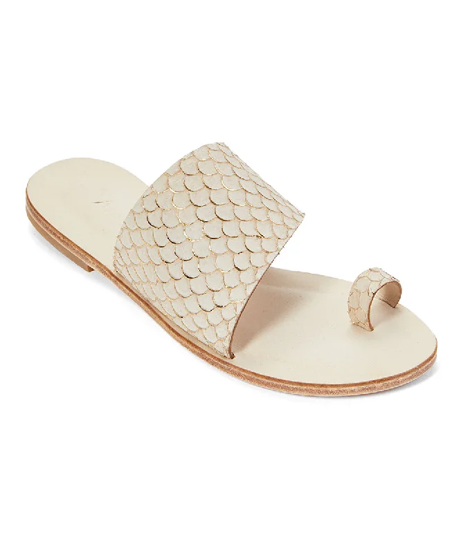 Effortless Slip-On Shoes Wilshire Blvd - Classic Slide with Toe Loop And Real Fish Scale Leather | Natural