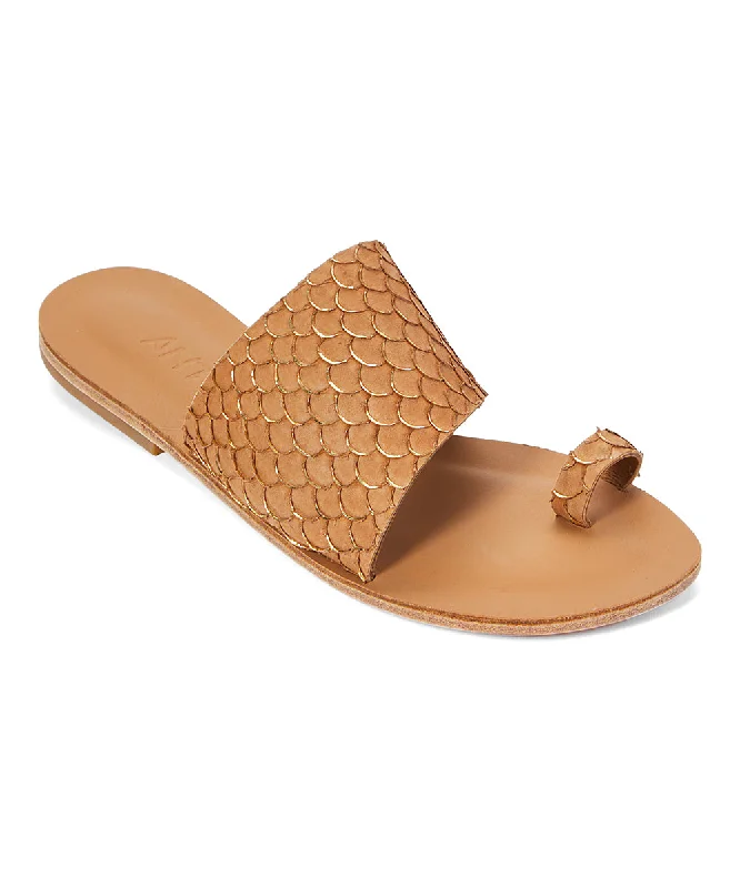 Luxury Casual Footwear Wilshire Blvd - Classic Slide with Toe Loop And Real Fish Scale Leather | Tan