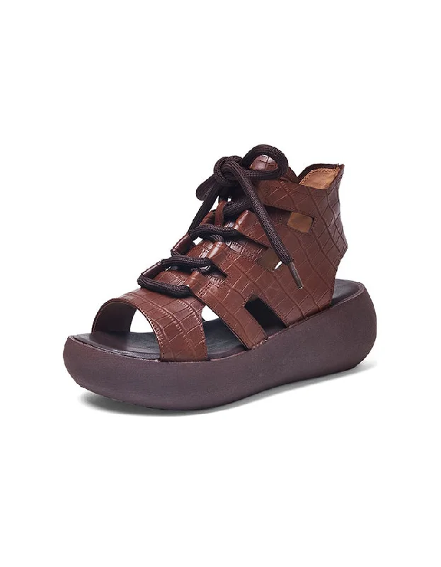 Hot Sale Cut-out Front Lace-up Summer Wedge Sandals