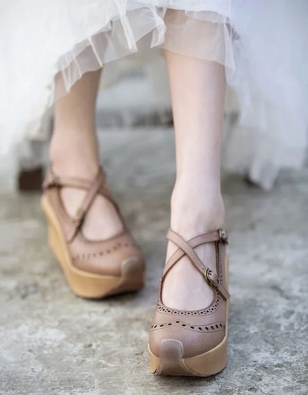 Summer Deals Women's Handmade Cross Strap Wedge Sandals