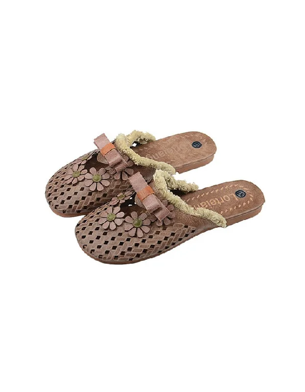 Fashion Forward Women's Handmade Retro Leather Flower Slippers