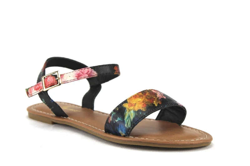 Low Price Special Women's Iynx Ankle Strap Open Toe Sandals Elm-3 Black/Flower