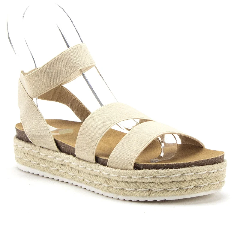 Contemporary Casual Deals Women's Chiara-10 Platform Elastic Stretch Ankle Strap Espadrilles Flatform Sandals