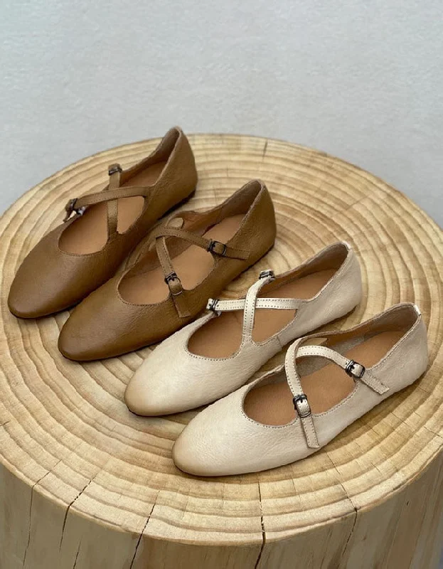 Timeless Elegance Redefined Soft Leather Pointed Toe Cross Strap Retro Flat Shoes