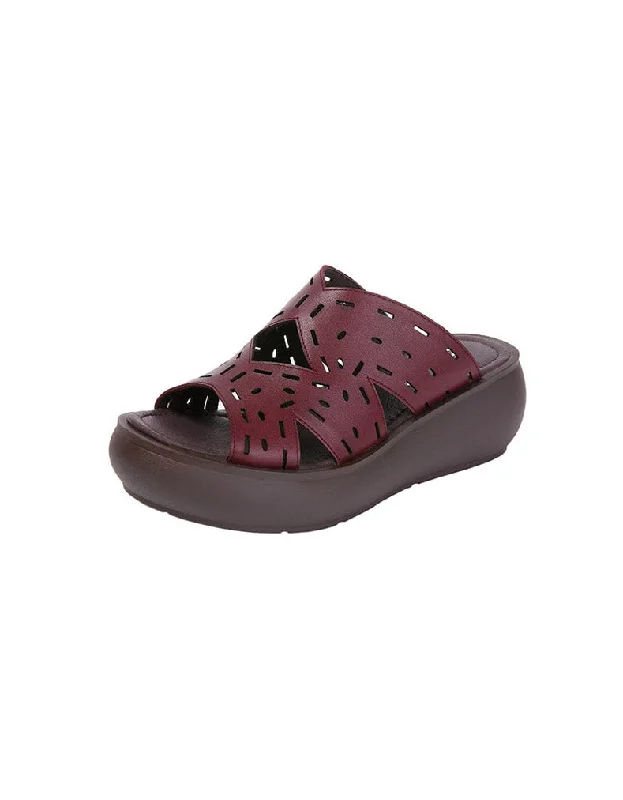 Snag Fabulous Fashion Bargains Women's Summer Leather Retro Wedge Slippers